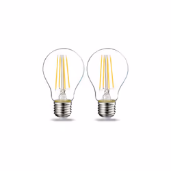 Amazon Basics LED E27 Edison Screw Bulb, 7W (Equivalent to 60W), Clear Filament, Warm White, Non Dimmable, (Pack of 2)