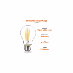 Amazon Basics LED E27 Edison Screw Bulb, 7W (Equivalent to 60W), Clear Filament, Warm White, Non Dimmable, (Pack of 2)