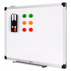 Amazon Basics Magnetic Whiteboard with Pen Tray, Aluminium Trim and Dry-Wipe Writing Surface, 60 x 45cm (WxH), White