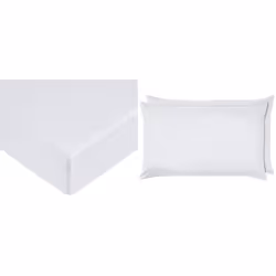 Amazon Basics Microfibre Fitted Sheet, King, Bright White & Microfibre Pillowcases, Bright White â Set of Two