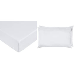 Amazon Basics Microfibre Fitted Sheet, King, Bright White & Microfibre Pillowcases, Bright White â Set of Two