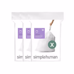 simplehuman CW0272 code X Custom Fit Bin Liner Bulk Pack, White Plastic (3 Pack of 20, Total 60 Liners)
