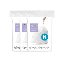 simplehuman CW0262 code N Custom Fit Bin Liner Bulk Pack, White Plastic (3 Pack of 20, Total 60 Liners)
