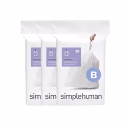 simplehuman CW0251 code B Custom Fit Bin Liner Bulk Pack, White Plastic (3 Pack of 30, Total 90 Liners)