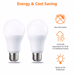 Amazon Basics LED E27 Edison Screw Bulb, 10W (Equivalent to 75W), Cool White, Non Dimmable - Pack of 2