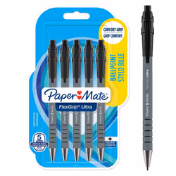 Paper Mate Flexgrip Ultra Retractable Ballpoint Pens | Medium Point (1.0mm) | Black | 5 Count