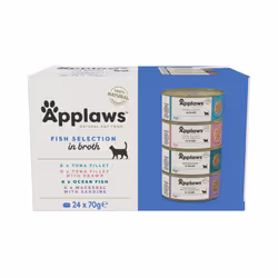 Applaws 100% Natural Wet Cat Food, Multipack Fish Selection in Broth 70g Tin (24 x 70g Tins)