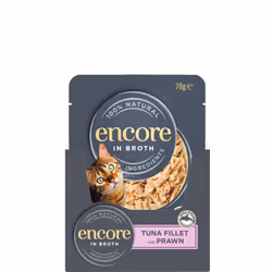 Encore 100% Natural Wet Cat Food Tuna Fillet with Prawn in Broth (Pack of 16 x 70g Pouches)