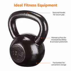 Amazon Basics Cast-Iron Kettlebell with Textured and Painted Surface, Black, 16 kg / 35lbs