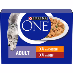 Purina ONE Adult Cat Food Chicken and Beef 8x85G, Pack of 5
