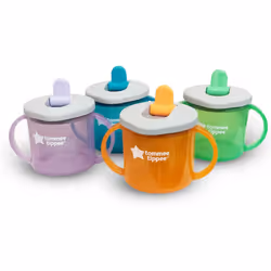 Tommee Tippee First Cup Sippy Cup for Babies with Flip-Up Free-Flow Spout 4m+, 190ml, Pack of 4, 4 Colours (1x Orange, 1x Blu ...