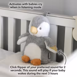 Nuby Penguin Baby Cry Sensor Sleep Aid with Different Sound Options to Soothe Baby to Sleep | Calming Lullabies | White Noise | Suitable from Birth
