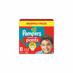 Pampers Baby-Dry Nappy Pants Size 8, 117 Nappies, 19kg+, Monthly Pack, 360 Fit To Help Prevent Gaps And Leaks