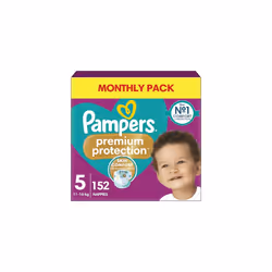 Pampers Premium Protection Size 5, 152 Nappies, 11kg-16kg, Monthly Pack, Double Protection for skin and against leaks