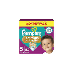 Pampers Premium Protection Size 5, 152 Nappies, 11kg-16kg, Monthly Pack, Double Protection for skin and against leaks