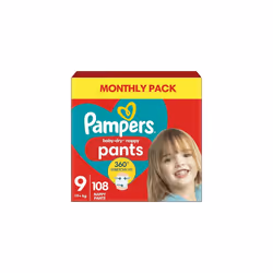 Pampers Baby-Dry Nappy Pants Size 9, 108 Nappies, 19kg+, Monthly Pack, 360 Fit to Help Prevent Gaps and Leaks