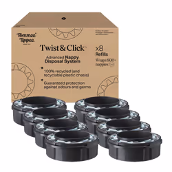 Tommee Tippee Twist and Click Advanced Nappy Bin Original Refill Cassettes, Exclusive Pack of 8, for Easy refill and Great va ...
