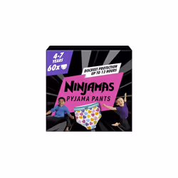 Pampers Ninjamas Pyjama Pants Unisex Hearts, 4-7 Years, 60 Pyjama Pants, 17kg - 30kg, All-Night Leak Protection