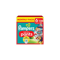 Pampers Baby-Dry Nappy Pants Paw Patrol Edition Size 6, 138 Nappies, 14kg-19kg, Monthly Pack, with Our 360 Pants Fit to Help Prevent Leaks