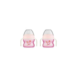 MAM Starter Cup Glow in The Dark Handles, Baby Cup for 4+ Baby Feeding, Glow in The Dark Toddler Cup, 1x 150 ml, Pink (Designs May Vary) (Pack of 2)