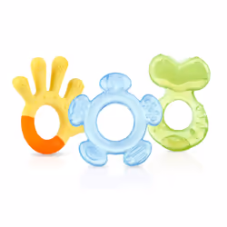Nuby 3-Step Teething Set - Set of 3 Baby Teethers | Textured Surfaces | Refrigerator Safe | BPA Free