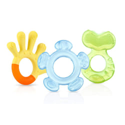 Nuby 3-Step Teething Set - Set of 3 Baby Teethers | Textured Surfaces | Refrigerator Safe | BPA Free