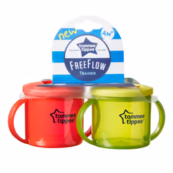 Tommee Tippee Free Flow Trainer Cup with Handles, BPA-Free, 6oz, 2 Count (Designs May Vary)