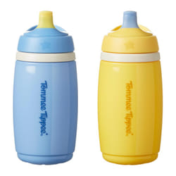 Tommee Tippee Insulated Active Spout Cup, 266ml, Non-Spill Water Bottle for Toddlers Insulated to Help Keep Their Drinks Cool, Blue and Yellow, 2 Pack