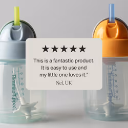 Tommee Tippee Trainer Straw Cup, 240ml, Easy Transition Toddler Cup for 6 with Silicone Weighted Straw and Easy-Hold Handles, Blue and Orange, 2 Pack