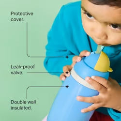 Tommee Tippee Insulated Active Straw Cup, 266ml, Spill-Proof Toddler Water Bottle for Flip Lid Helps Keep Straw Clean, Blue and Yellow, 2 Pack