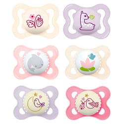 MAM Day and Night Silicone Dummies 0-6 Months GIRL Pack of 6 incl. 3 travel boxes