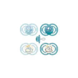 MAM Perfect Day & Night Dummy 16+ M (Pack of 4), Includes Transport Box, Baby Dummy from 16 Months, MAM SkinSoft Silicone Teat, Pack of 4