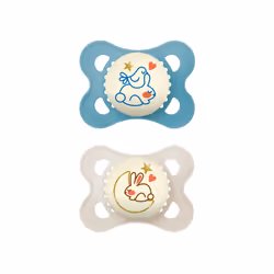 MAM Night Glow in the Dark Silicone Pacifier, Blue, 2-Count