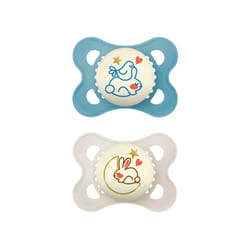 MAM Night Glow in the Dark Silicone Pacifier, Blue, 2-Count