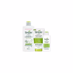 Simple Kind To Skin Care Bundle Of Purifying Cleansing Lotion 200ml, Moisturising Facial Wash 150ml, and Replenishing Rich Mo ...