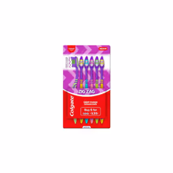 Colgate Zigzag Toothbrush for Deep Inter Dental Clean with Multi Angle Zig zag bristles (Medium, Pack of 6)