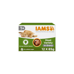IAMS Delights Complete Wet Cat Food for Adult 1+ Cats Meat Variety in Gravy Multipack 12 x 85 g Pouches