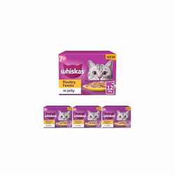 Whiskas 7+ Poultry Selection in Jelly, Senior Cat Food, 12 x 85g (Pack of 4)