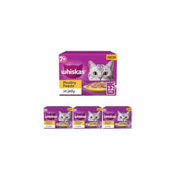 Whiskas 7+ Poultry Selection in Jelly, Senior Cat Food, 12 x 85g (Pack of 4)
