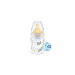 NUK First Choice+ Baby Bottle | 0-6 Months | Temperature Control | Anti Colic Vent | 150 ml | BPA-Free | Latex Teat | Safari (Beige)