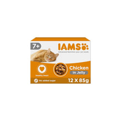 IAMS Delights Complete Wet Cat Food for Senior 7+ Cats Chicken in Jelly Multipack 12 x 85 g Pouches