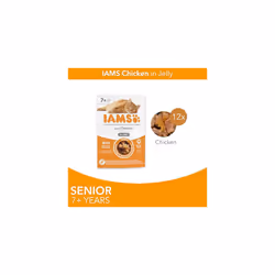 IAMS Delights Complete Wet Cat Food for Senior 7+ Cats Chicken in Jelly Multipack 12 x 85 g Pouches