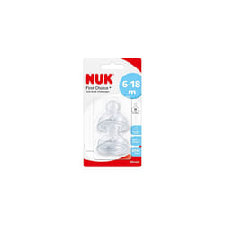 NUK First Choice+ Silicone Replacement Teats , 6-18 Months with Medium Feed Hole , 2 Count