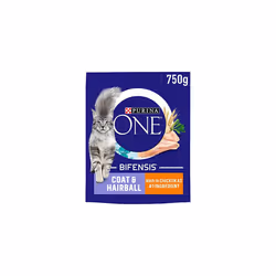 Purina ONE Adult Dry Cat Food Coat & Hairball, Rich in Chicken 750g, Pack of 4