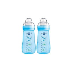 MAM Easy Active Bottles | 2 Pack (2 x 270ml) | Medium Flow MAM Teats Size 2 | Baby Accessories | Blue (Various Designs)