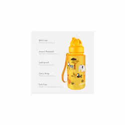 LittleLife Children's Water Bottle With Easy-Access Lid & Straw, 400ml, Yellow Safari