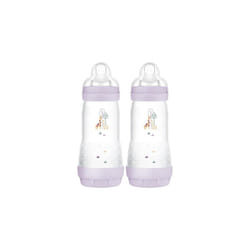MAM Easy Start Anti-Colic Baby Bottles | 2 Pack (2 x 320ml) | Self-Sterlising | Fast Flow MAM Teats Size 3 | Baby Accessories | Pink (Various Designs)