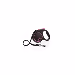 Flexi Black Design Tape Pink Medium 5m Retractable Dog Leash/Lead for dogs up to 25kgs/55lbs