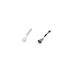 Addis Premium Soft Grip Washing Up Dish Brush With Scraper in White and Grey & 501120 Ultra Grip Jumbo Dish Brush Dark Grey