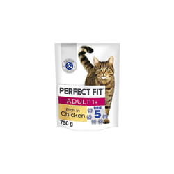 Perfect Fit Adult 1+ Complete Dry Cat Food for Adult Cats Aged 1+ Years, Rich in Chicken, 4 Bags (750 g)